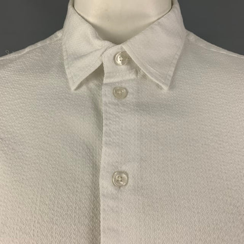 ARMANI COLLEZIONI Talla XL Camisa blanca de manga larga con botones de algodón texturizado