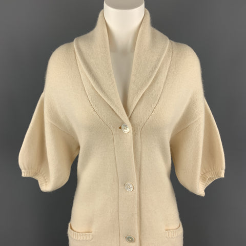 RALPH LAUREN M Cream Cashmere Blend Shawl Collar Sort Sleeve Long Cardigan