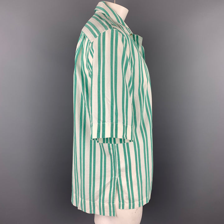 ACNE STUDIOS Talla XL Camisa de manga corta de algodón a rayas verdes y blancas