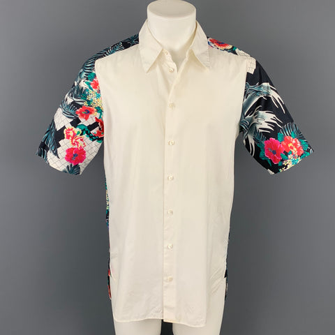 3.1 PHILLIP LIM Size M White & Black Print Cotton Short Sleeve Shirt