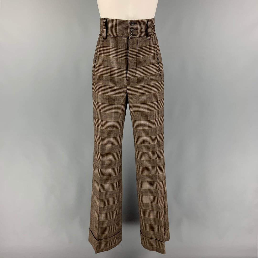 GAULTIER2 by JEAN PAUL GAULTIER Size 6 Brown Tan Wool Rayon Plaid High Waisted Dress Pants