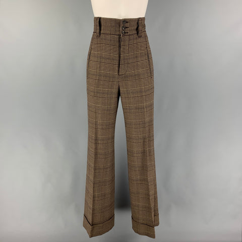 GAULTIER2 by JEAN PAUL GAULTIER Size 6 Brown Tan Wool Rayon Plaid High Waisted Dress Pants