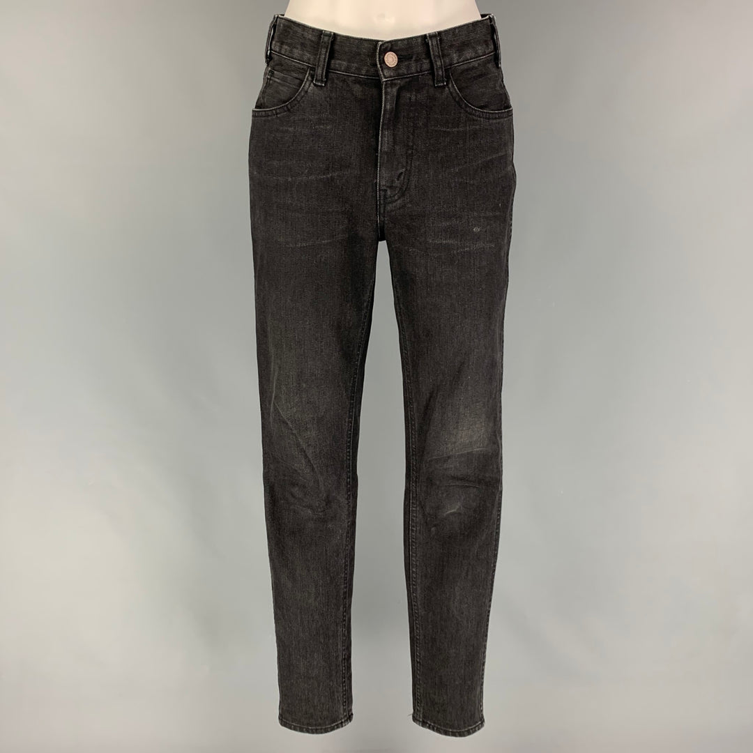CELINE Size 26 Charcoal Cotton Distressed Narrow leg Jeans