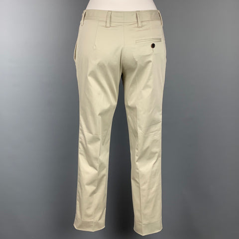 MIU MIU Taille 2 Pantalon habillé en coton mélangé beige à jambe étroite