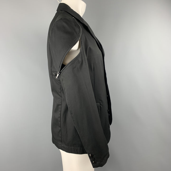YOHJI YAMAMOTO Size S Black Cotton Zip Shoulder Button Sport Coat