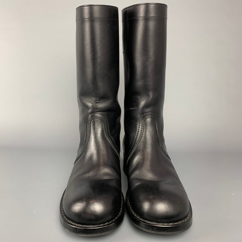 RAF SIMONS A/W 19 Size 10 Black Debossed Logo Leather Pull On Boots