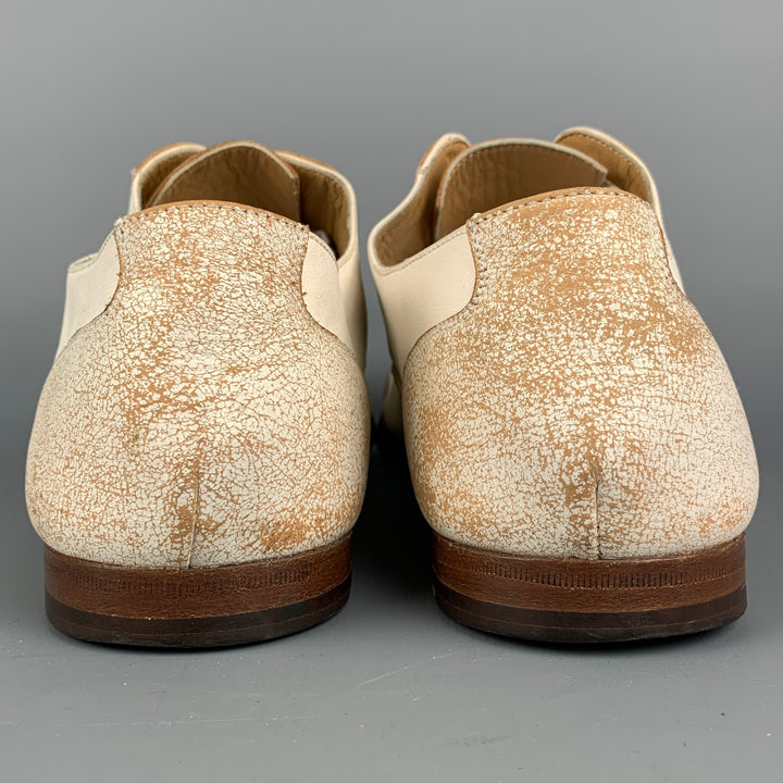 GUCCI Size 11 Cream & Beige Distressed Canvas Cap Toe Lace Up Shoes