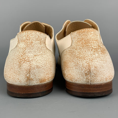 GUCCI Talla 11 Zapatos con cordones y puntera de lona desgastada color crema y beige