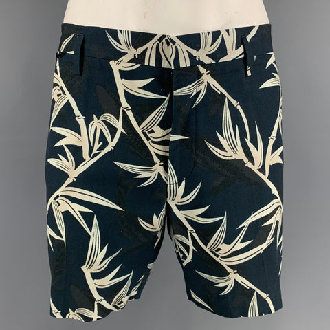 MARC JACOBS Taille 38 Short en coton imprimé bleu marine et blanc cassé avec braguette zippée