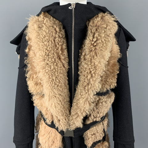 HOOD BY AIR Size 36 Black & Tan Fur Panel Layer Hooded Coat