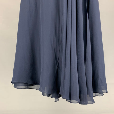 RALPH LAUREN Size 6 Navy Silk Solid Slits Long Skirt