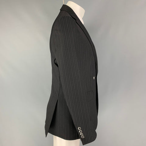 BURBERRY Taille 40 Manteau de sport à revers cranté en laine et coton à rayures noires et grises