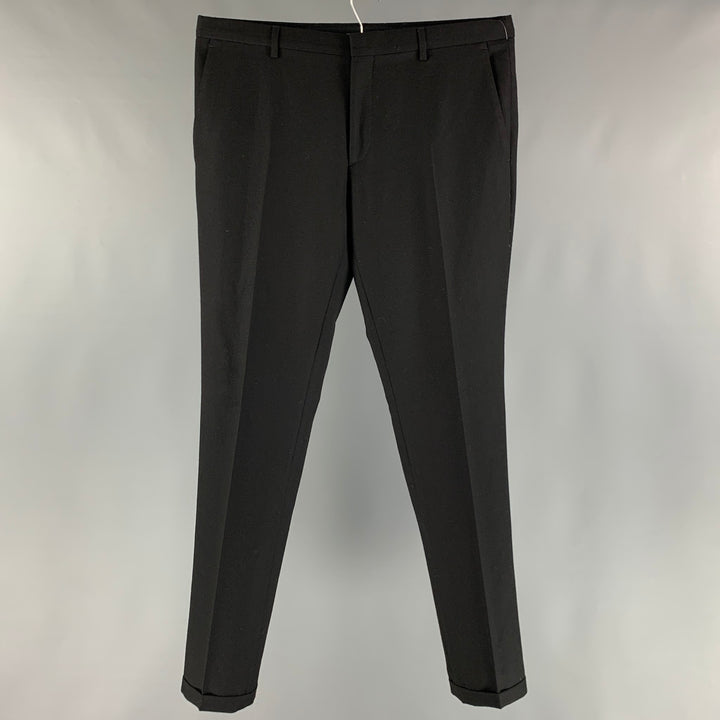 BURBERRY LONDON Taille 36 Pantalon habillé à revers en laine vierge noire