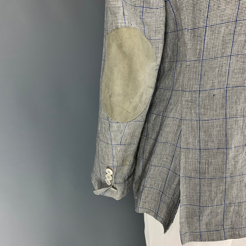 MICHAEL BASTIAN Size 42 Blue White Window Pane Linen Sport Coat