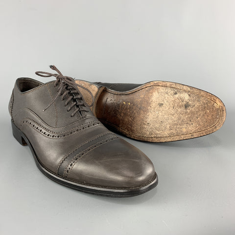 JOHN VARVATOS Taille 11 Cuir texturé marron Cap Toe Lace Up