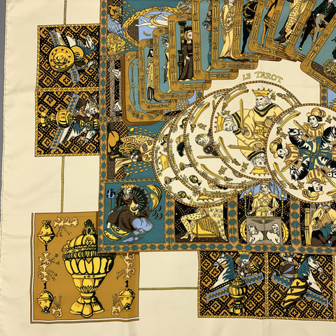 HERMES LE TAROT Beige Silk Scarf