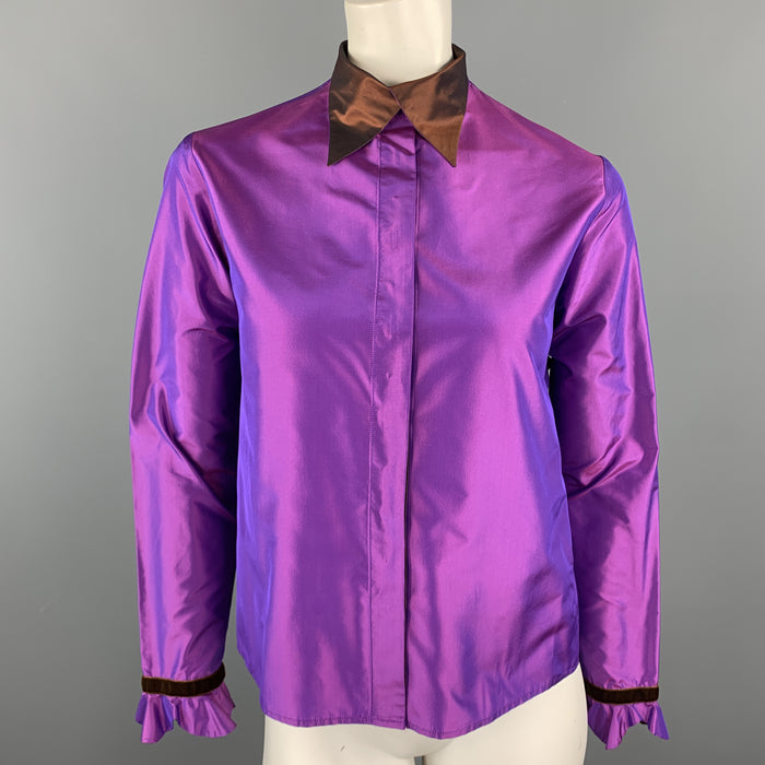 ETRO Size 4 Purple & Brown Silk Taffeta Blouse