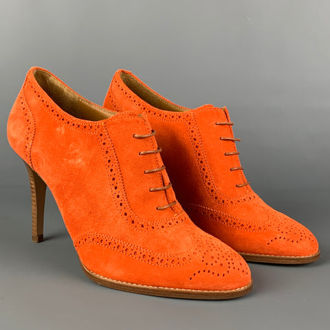 Colección RALPH LAUREN Talla 8.5 Botines con cordones perforados de ante naranja