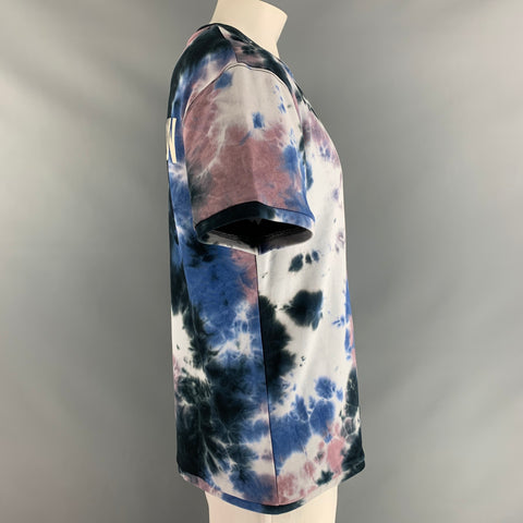 WELL KNOWN Size XL Black & Blue Tie Dye Cotton Crew-Neck T-shirt