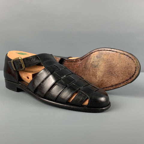 BRAGANO Size 8 Black Leather Sandals