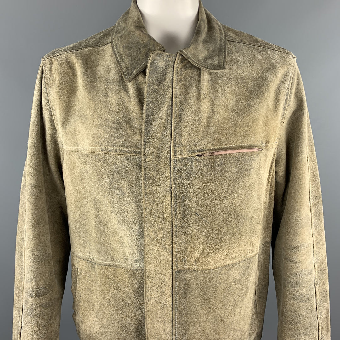MB ITALIA Size L Taupe Distressed Suede Oversized Jacket
