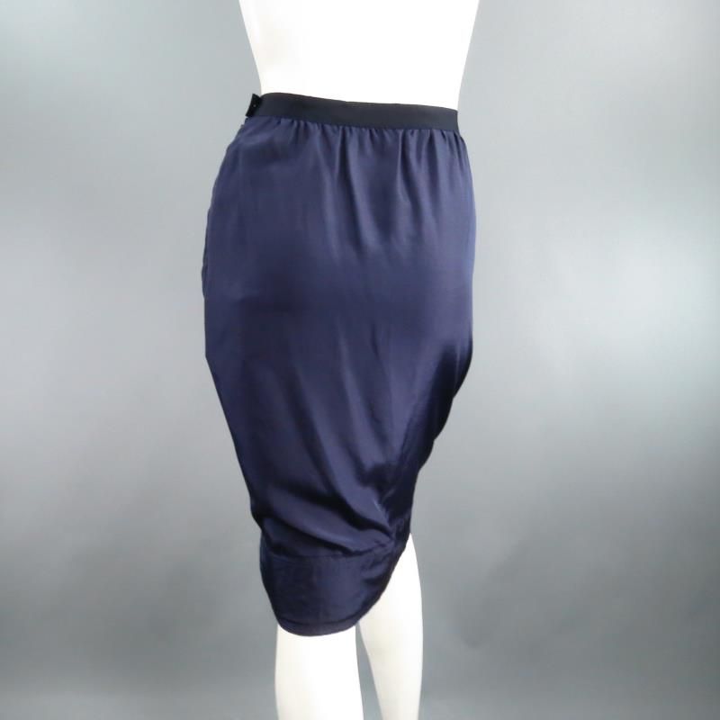 LANVIN SS/S 2008 Size US 6 Navy Silk Ribbon Waist Raw Hemmed Skirt