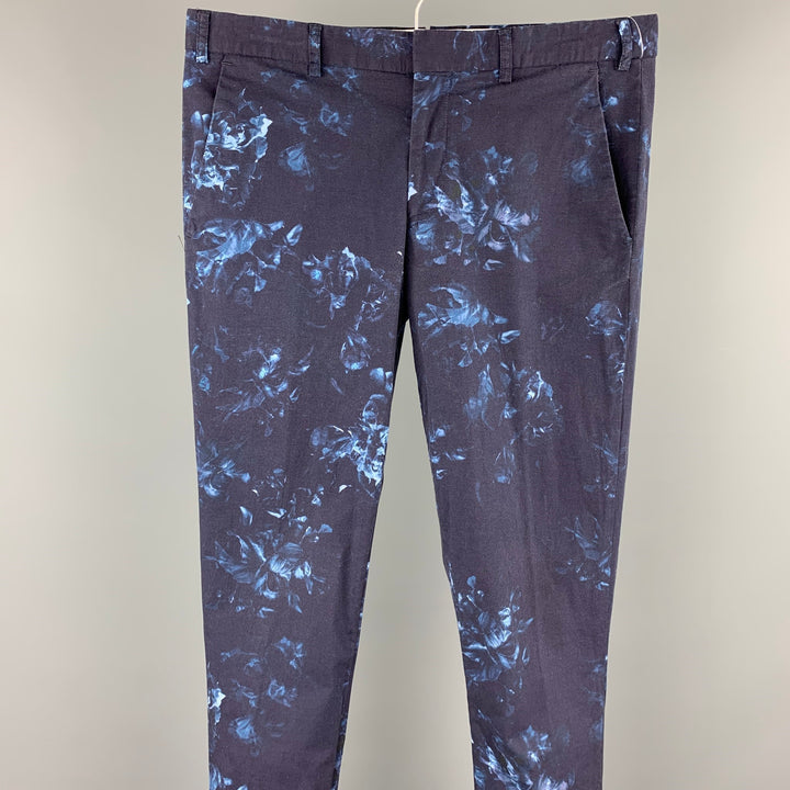 PS by PAUL SMITH Size 32 Navy Print Cotton Zip Fly Casual Pants