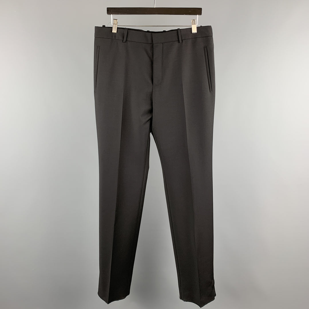 ALEXANDER MCQUEEN Size 34 Black Solid Wool / Mohair Button Fly Dress Pants