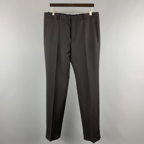 ALEXANDER MCQUEEN Size 34 Black Solid Wool / Mohair Button Fly Dress Pants