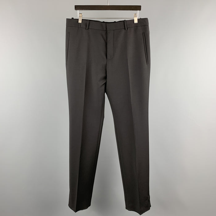 ALEXANDER MCQUEEN Size 34 Black Solid Wool / Mohair Button Fly Dress Pants