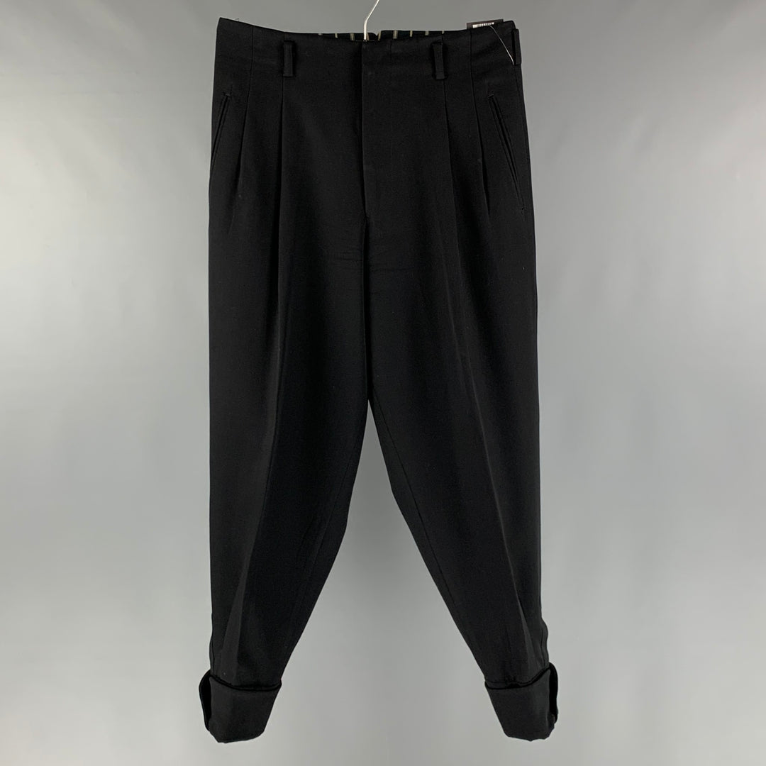 MATSUDA Size M Black Solid Wool Pleated Dress Pants