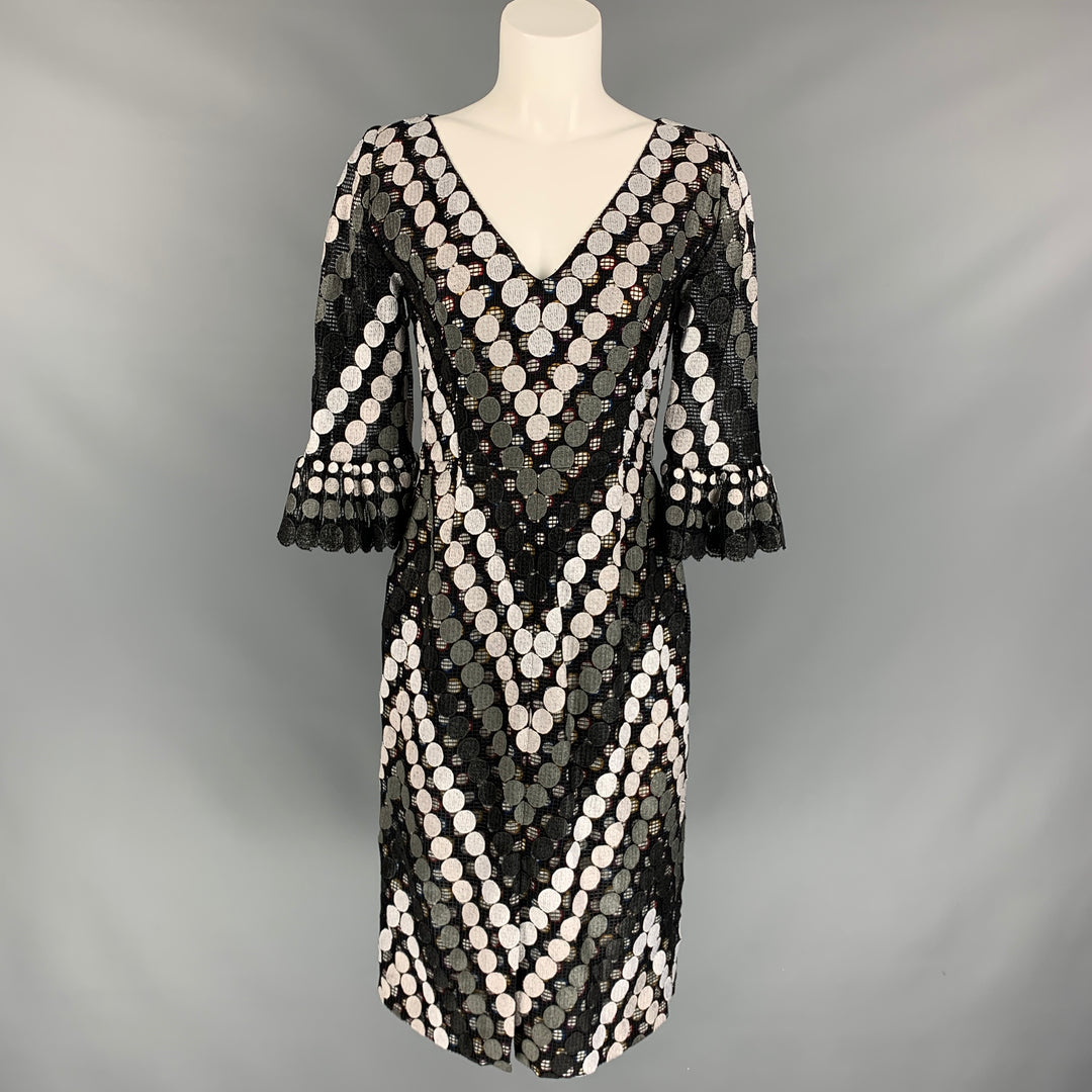 MARCO do VICENZO Size 8 Black & White Multi-Color Viscose Blend Lace Double Layer Dress