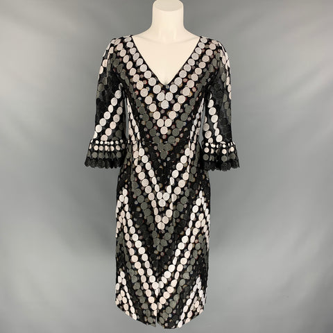 MARCO do VICENZO Size 8 Black & White Multi-Color Viscose Blend Lace Double Layer Dress