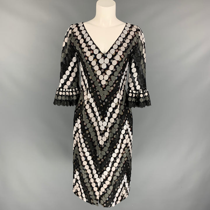 MARCO do VICENZO Size 8 Black & White Multi-Color Viscose Blend Lace Double Layer Dress