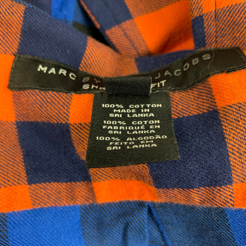 MARC by MARC JACOBS Size XL Blue Orange Checkered Cotton Long Sleeve Shirt
