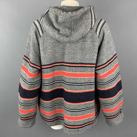 45rpm Size L Gray Red & Navy Striped Cotton Hooded Oversized Pop Over