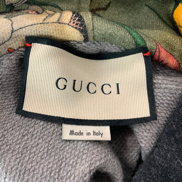 GUCCI Size XXL Green Multi-Color Print Cotton Hoodie Sweatshirt