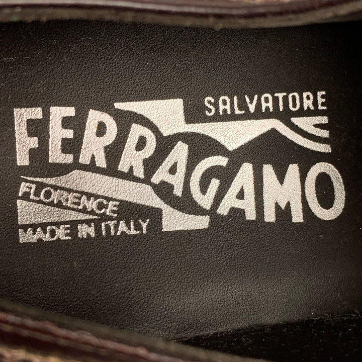 SALVATORE FERRAGAMO Size 7 Burgundy Perforated Leather Wingtip Lace Up Shoes