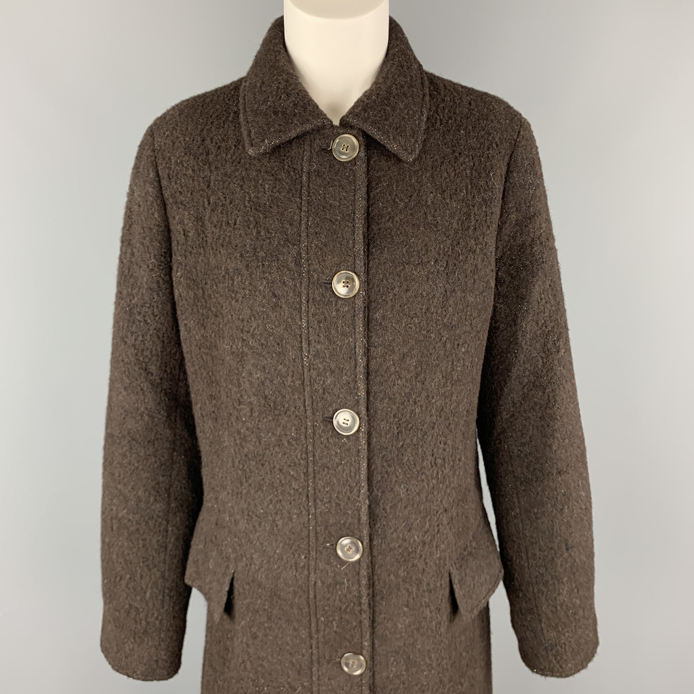 LUCIANO BARBERA Size 10 Dark Brown Sparkle Alpaca Blend Coat