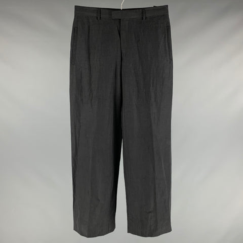 EMPORIO ARMANI Taille 32 Pantalon habillé en lin et soie noir avec braguette zippée