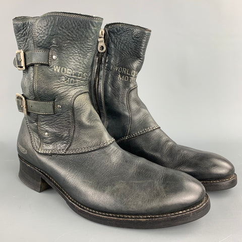 TRIUMPH par PAUL SMITH Taille 9,5 Bottes à fermeture éclair latérale en cuir vieilli noir