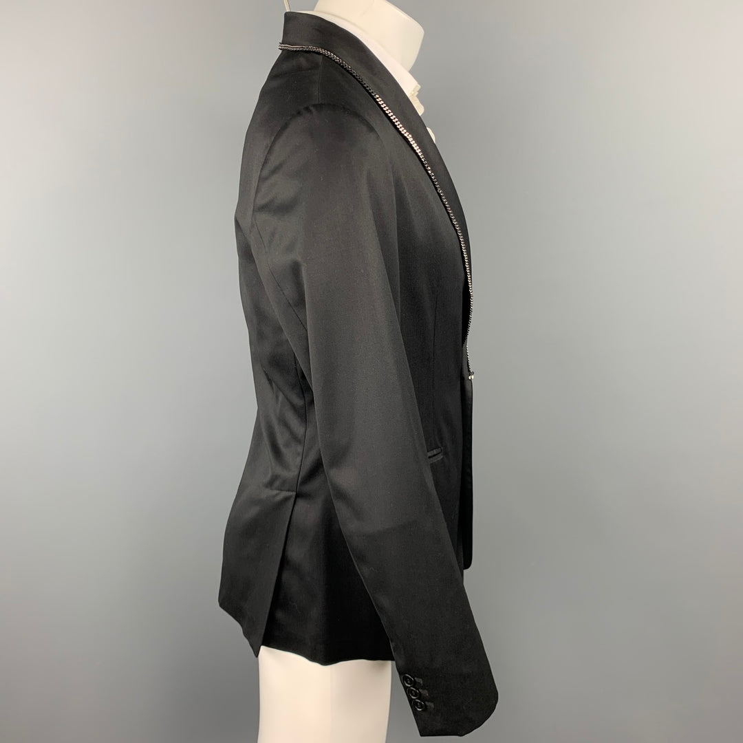 JOHN VARVATOS Size 38 Black Wool Chain Trim Shawl Collar Sport Coat