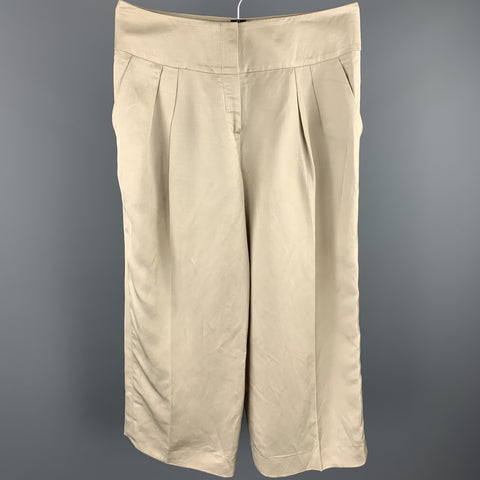 OSCAR DE LA RENTA Size 8 Beige Linen Blend Wide Leg Dress Pants