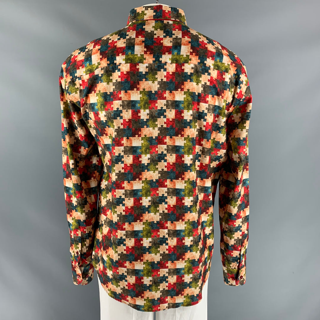 Up EIGHT X Size XXL Multi-Color Print Cotton Button Up Long Sleeve Shirt