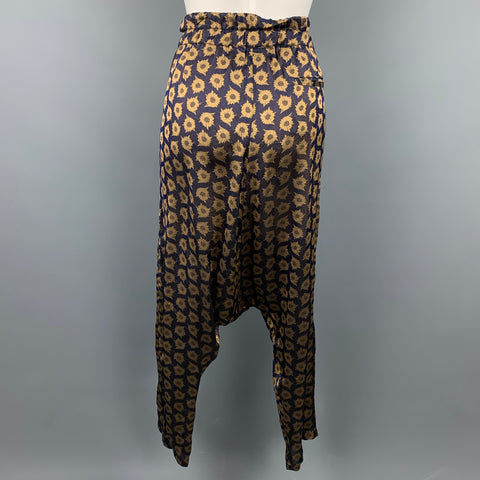 DRIES VAN NOTEN Size 8 Purple & Gold Viscose / Silk Drop-Crotch Casual Pants