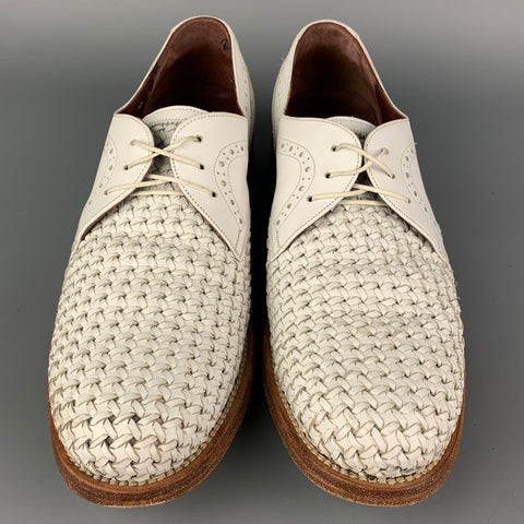 SALVATORE FERRAGAMO Taille 11 Chaussures à lacets en cuir tressé blanc