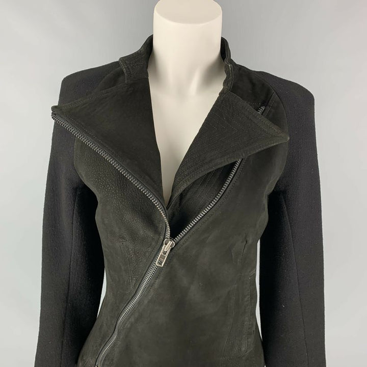 HAIDER ACKERMANN Size 4 Black Virgin Wool Blend Asymmetrical Raglan Jacket