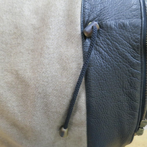 LORO PIANA 44 Black Leather Drawstring Waist Cashmere Lining 'Horsey'  Jacket