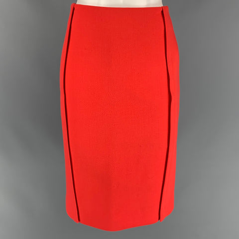 CALVIN KLEIN COLLECTION Size 0 Orange Wool Below Knee Pencil Skirt