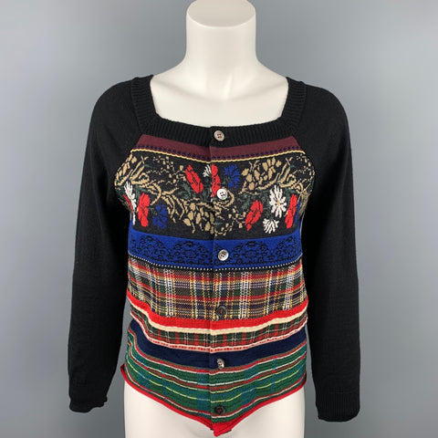 COMME des GARCONS TRICOT Talla S Cárdigan de mezcla de algodón con estampado multicolor
